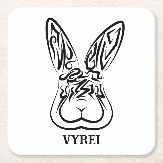 Svart och vitt kanin underlägg papper kvadrat (Framsidan)