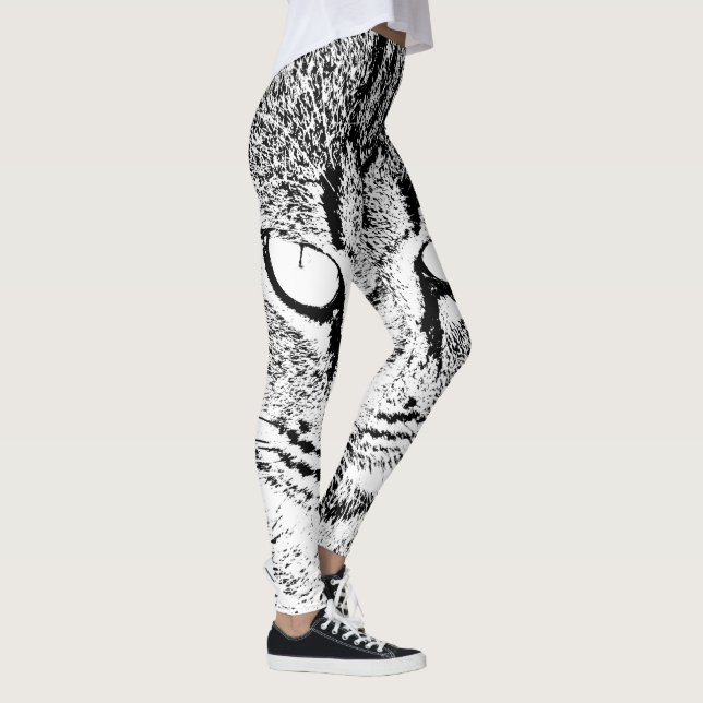 Svart och vitt kattdesign leggings (Höger)