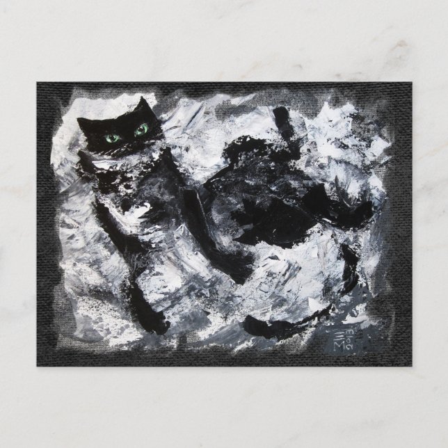 Svart och vitt kattfärg vykort (Framsida)