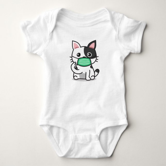 SVART OCH VITT KATTMASK BABY BODYSUIT T SHIRT (Framsida)