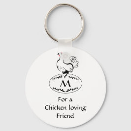 Svart och vitt klassiskt Hen på ett monogram ägg Nyckelring