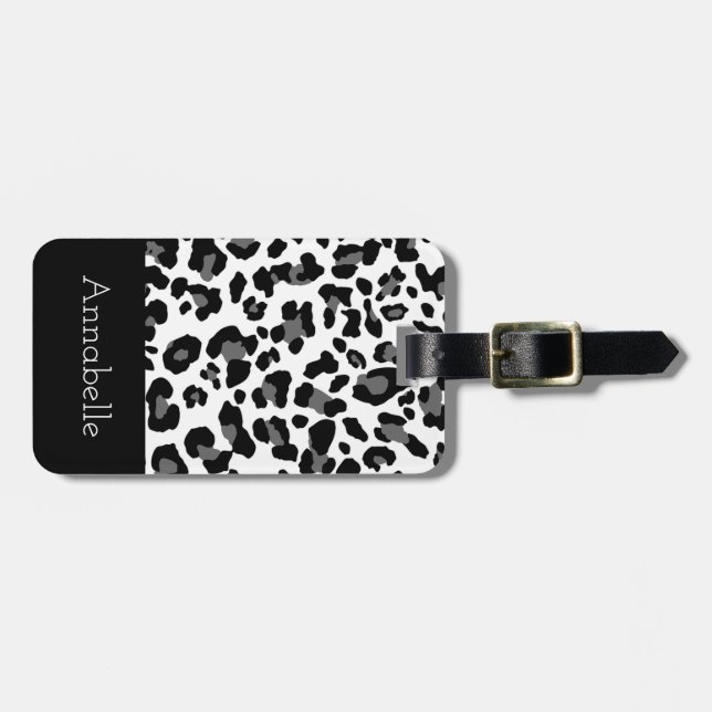 Svart och vitt klassiskt leopard personalize bagagebricka (Horisontell Framsida)