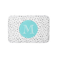 Svart och vitt konfetti-punkter ljusblå monogram