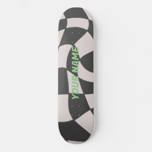 Svart och vitt kontrollerbord förvrängt mini skateboard bräda 18,5 cm