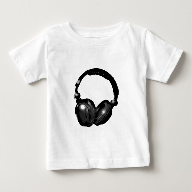 Svart och vitt konturhörlur t-shirt (Framsida)
