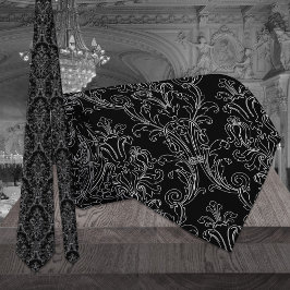 Svart och vitt konturlöv Blommigt Damask bröllop Slips