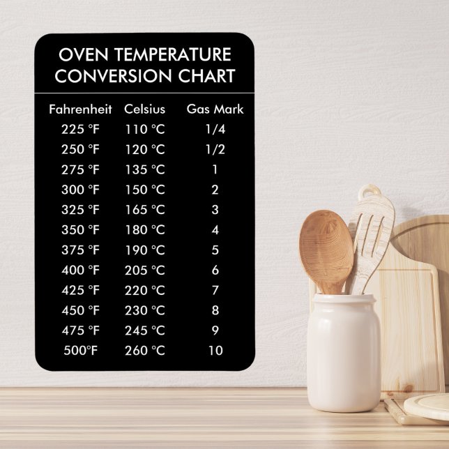 Svart och vitt konverteringsdiagram för ugnstemper magnet (conversion chart celsius Fahrenheit gift for cook gift for baker kitchen gift idea)