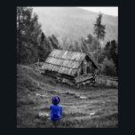 Svart och vitt Kreativ-fotografi Poster<br><div class="desc">Black and White kreativ Fotography of a old farm house with a blue Stänk of Färg kvinna framme. Skriv ut som Poster,  arbetsyta,  trifych,  metall art och digital nedladdning är också tillgängliga. Klicka på överföringsdesign om du vill gå till vilken produkt du vill ha.</div>