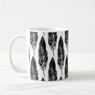 Svart och vitt läderblad Viburnum Löv Skriv ut Kaffemugg
