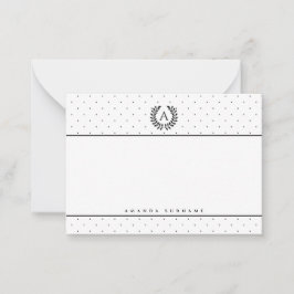 Svart Och Vitt Lagerbladmonogram Prick Mönster Anteckningskort