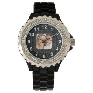 Svart och Vitt Lägg till Ditt Foto Armbandsur