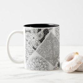 Svart och vitt lappverk Snöre-kaffe Mugg