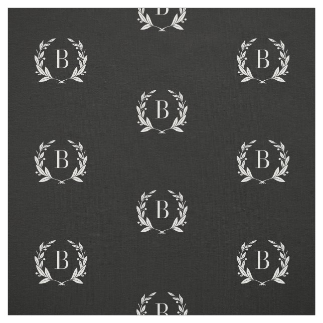 Svart och vitt Laurel-andningsmonogram Tyg (Provkarta)