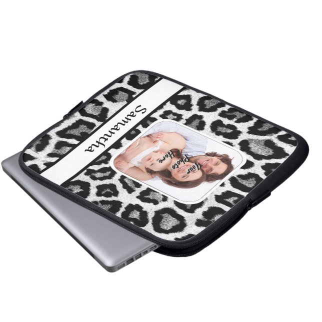 Svart och vitt leoparder laptop fodral (Framre botten)
