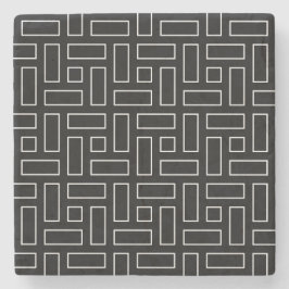 Svart och vitt linjärt blockmönster - Svart Stenunderlägg