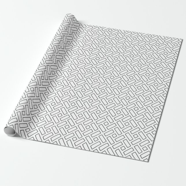 Svart och vitt linjärt blockmönster - Vitt Presentpapper (Utrullad)