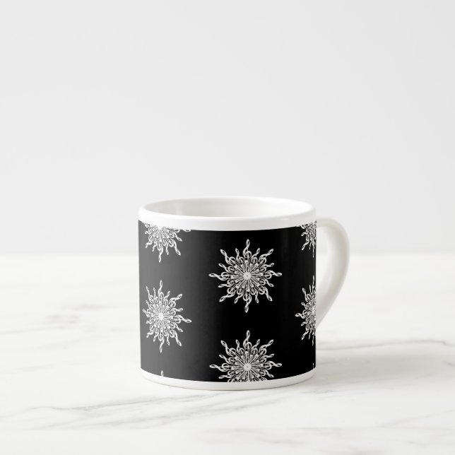 Svart och vitt lövblecka Snowflake Mönster Espressomugg (Framsida höger)