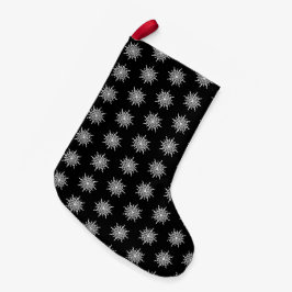 Svart och vitt lövblecka Snowflake Mönster Liten Julstrumpa