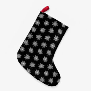 Svart och vitt lövblecka Snowflake Mönster Liten Julstrumpa