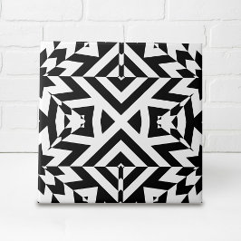 Svart och vitt lyktande Op Art Geometric Mönster Kakelplatta