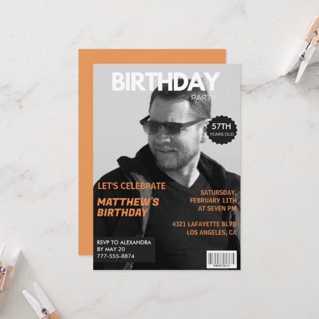 Svart och vitt Magasin Editorial 57-årsdag Inbjudningar (Fram/Back In Situ)