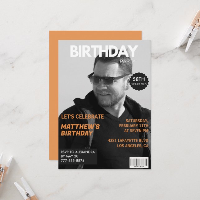 Svart och vitt Magasin Editorial 58-årsdag Inbjudningar (Fram/Back In Situ)