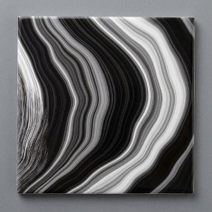 Svart och vitt marmor-agate-effektruta kakelplatta