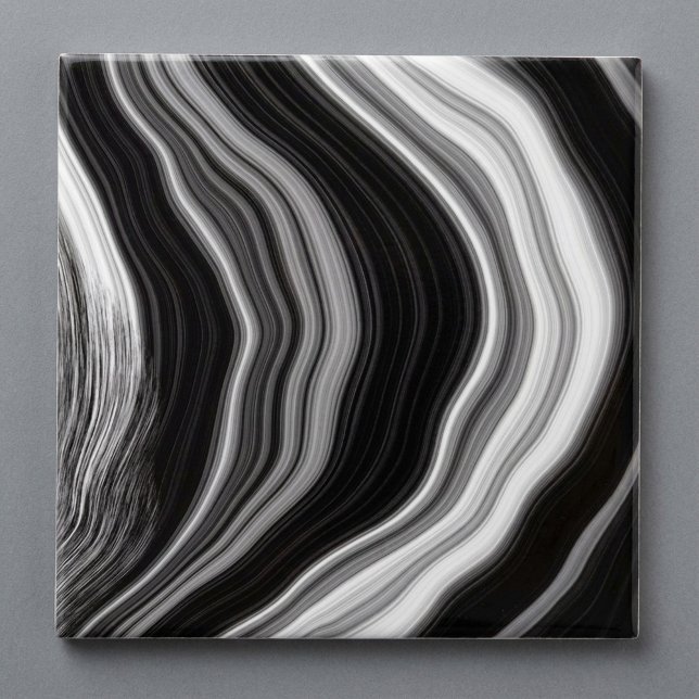 Svart och vitt marmor-agate-effektruta kakelplatta (Black and white marble agate effect tile.)