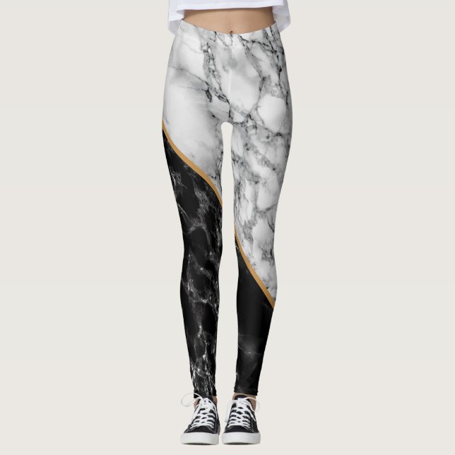 Svart och vitt marmor leggings (Framsida)