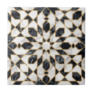 Svart och vitt marmor marockansk mosaik   kakelplatta
