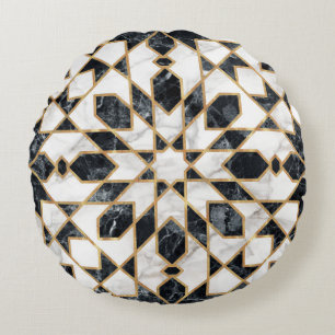 Svart och vitt marmor marockansk mosaik rund kudde