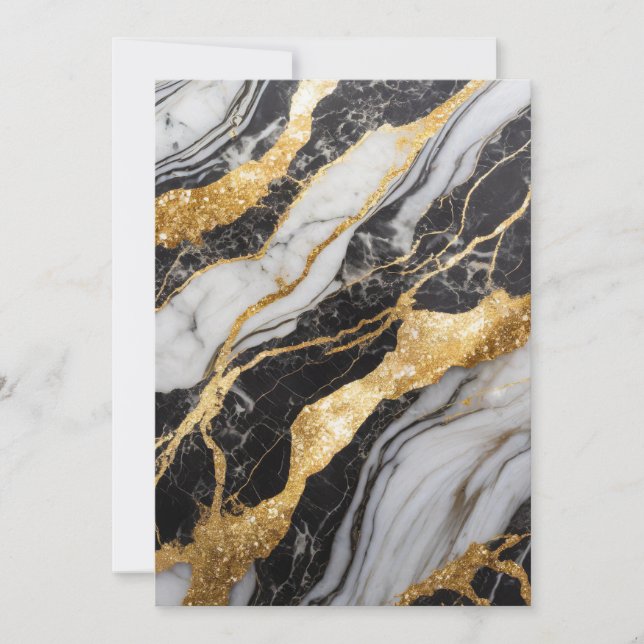 Svart och Vitt Marmormönster med Guld Inbjudningar (Framsida)