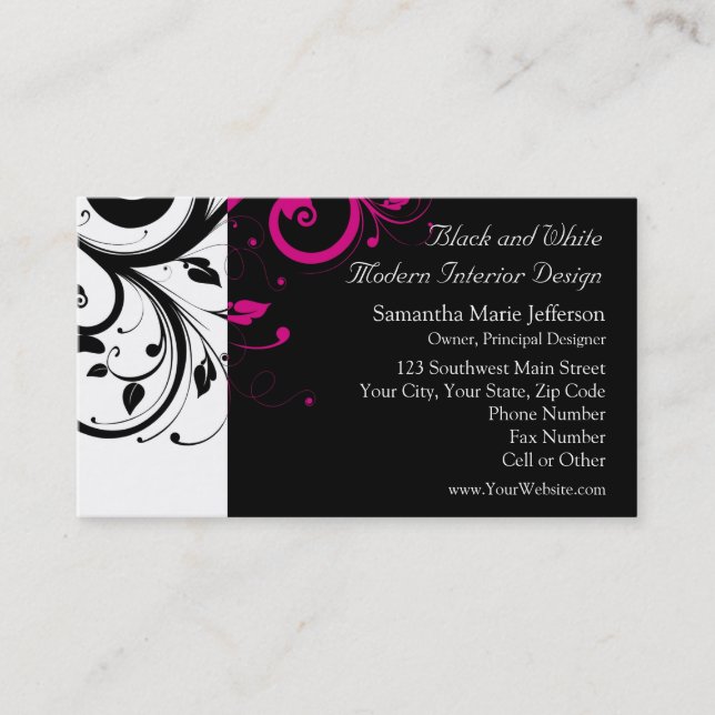 Svart och vitt med magenta virvelaccent visitkort (Framsida)