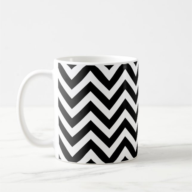 Svart och vitt medelstort Vågrät Chevron Mönster Kaffemugg (Vänster)