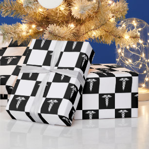 Svart och vitt medicinskt tecken Caduceus Presentpapper