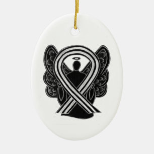 Svart och vitt medvetande Ribbon Angel Ornaments Julgransprydnad Keramik