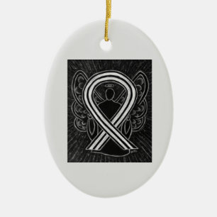 Svart och vitt medvetande Ribbon Angel Ornaments Julgransprydnad Keramik