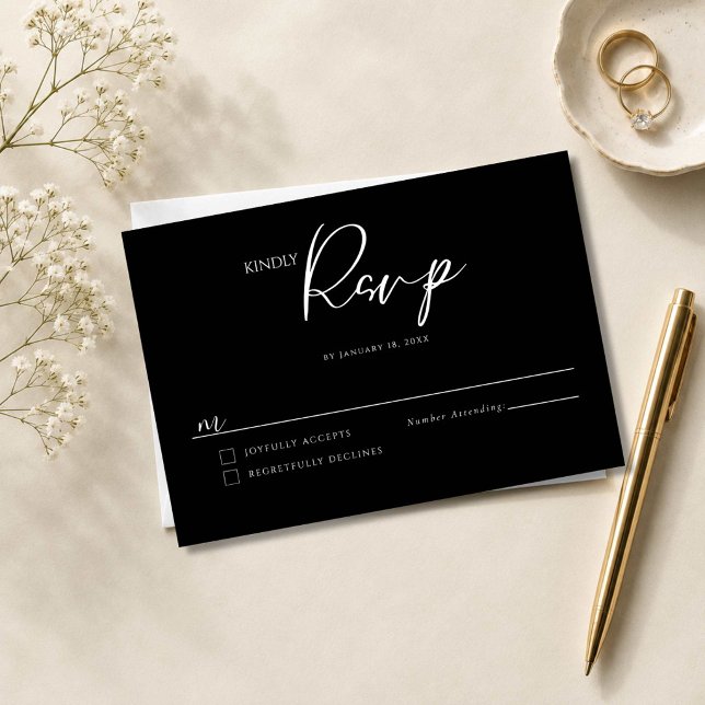 Svart och Vitt Minimalistisk Elegant Bröllop OSA Kort (Skapare uppladdad)