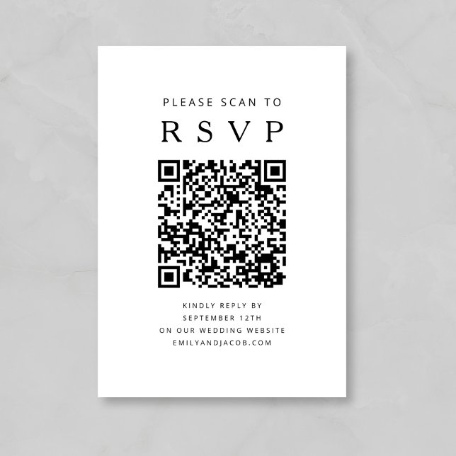 Svart Och Vitt Minimalistiskt Bröllops QR-kod Tilläggskort (Black And White Minimalist Wedding QR Code Enclosure Card)