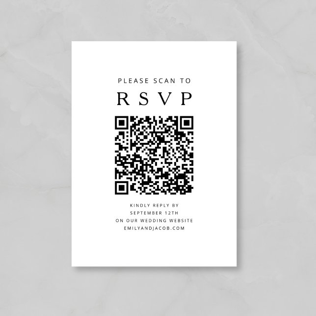 Svart Och Vitt Minimalistiskt Bröllops QR-kod Tilläggskort (Black And White Minimalist Wedding QR Code Enclosure Card)