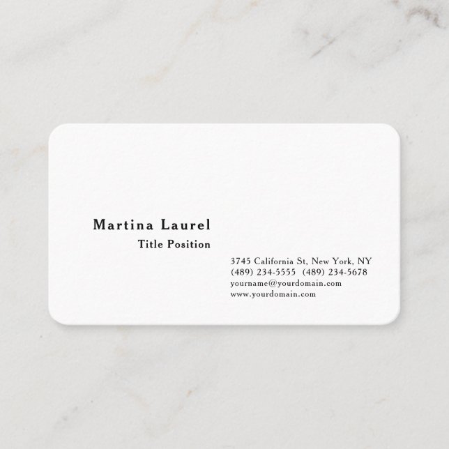 Svart och vitt, minimalistiskt charmerande klassis visitkort (Framsida)