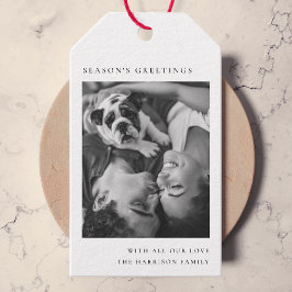 Svart och vitt, minimalistiskt, enkelt julfoto presentetikett
