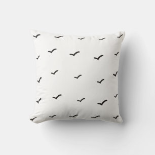 Svart och vitt minimalistiskt fågelmönster/tryck kudde