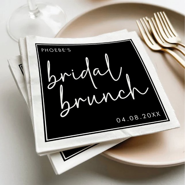 Svart och Vitt Minimalistiskt Manus Bröllopsbrunch Pappersservett (Skapare uppladdad)