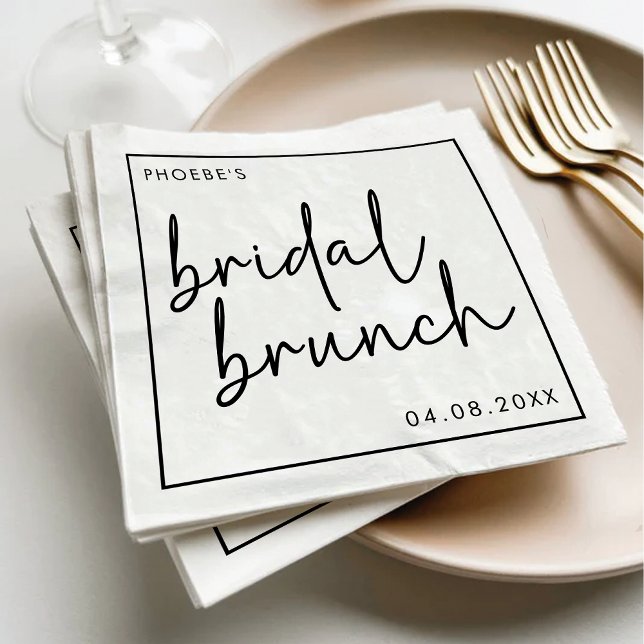 Svart och Vitt Minimalistiskt Manus Bröllopsbrunch Pappersservett (Skapare uppladdad)