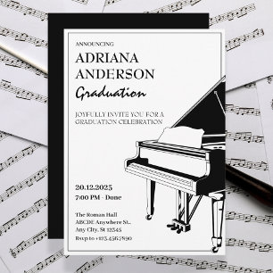 Svart och vitt minimalistiskt Piano studenten Inbjudningar