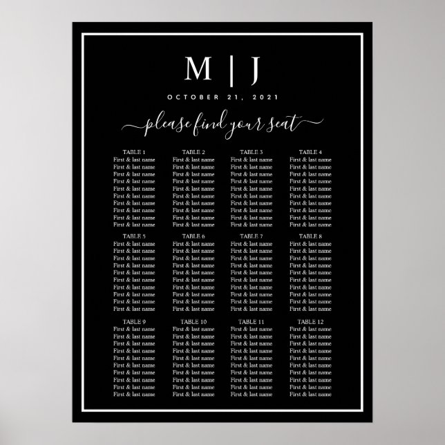Svart och vitt minimalistiskt sittdiagram i Bröllo Poster (Framsidan)