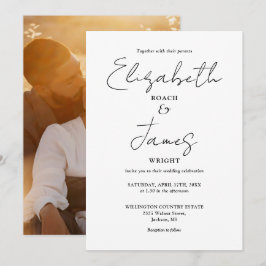 Svart och vitt, minimalistiskt skript, foto Bröllo Inbjudningar