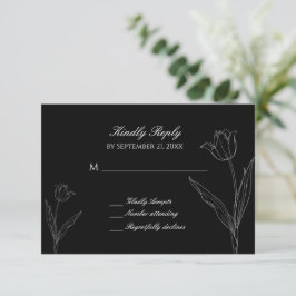 Svart och vitt, minimalistiskt Tulip-Bröllop OSA Kort