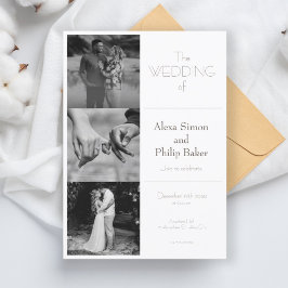 Svart och vitt, minimalt fotokollage Bröllop Inbjudningar
